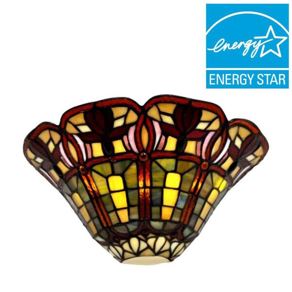 It's Exciting Lighting Stained Glass Floral Half Moon Battery Operated 3-LED Sconce