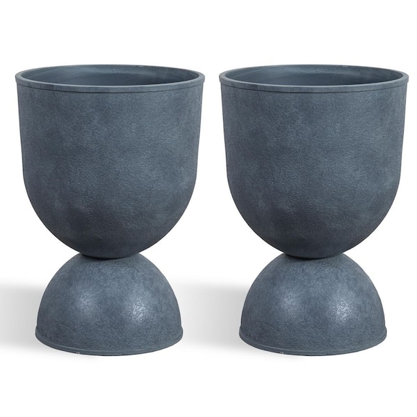 13 in. Top Dia x 18.3 in. H Gray PE Cone Outdoor Planter (2-Pack)