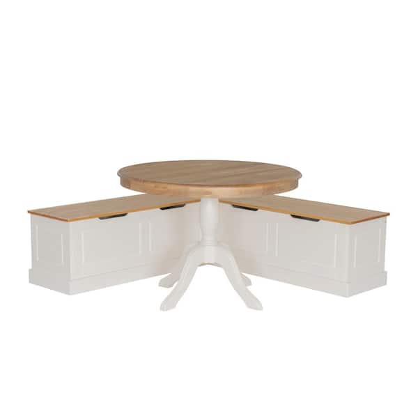 Rockhill 2-Piece L-Shaped White and Natural Wood Top Nook Dining Room Set Seats 4