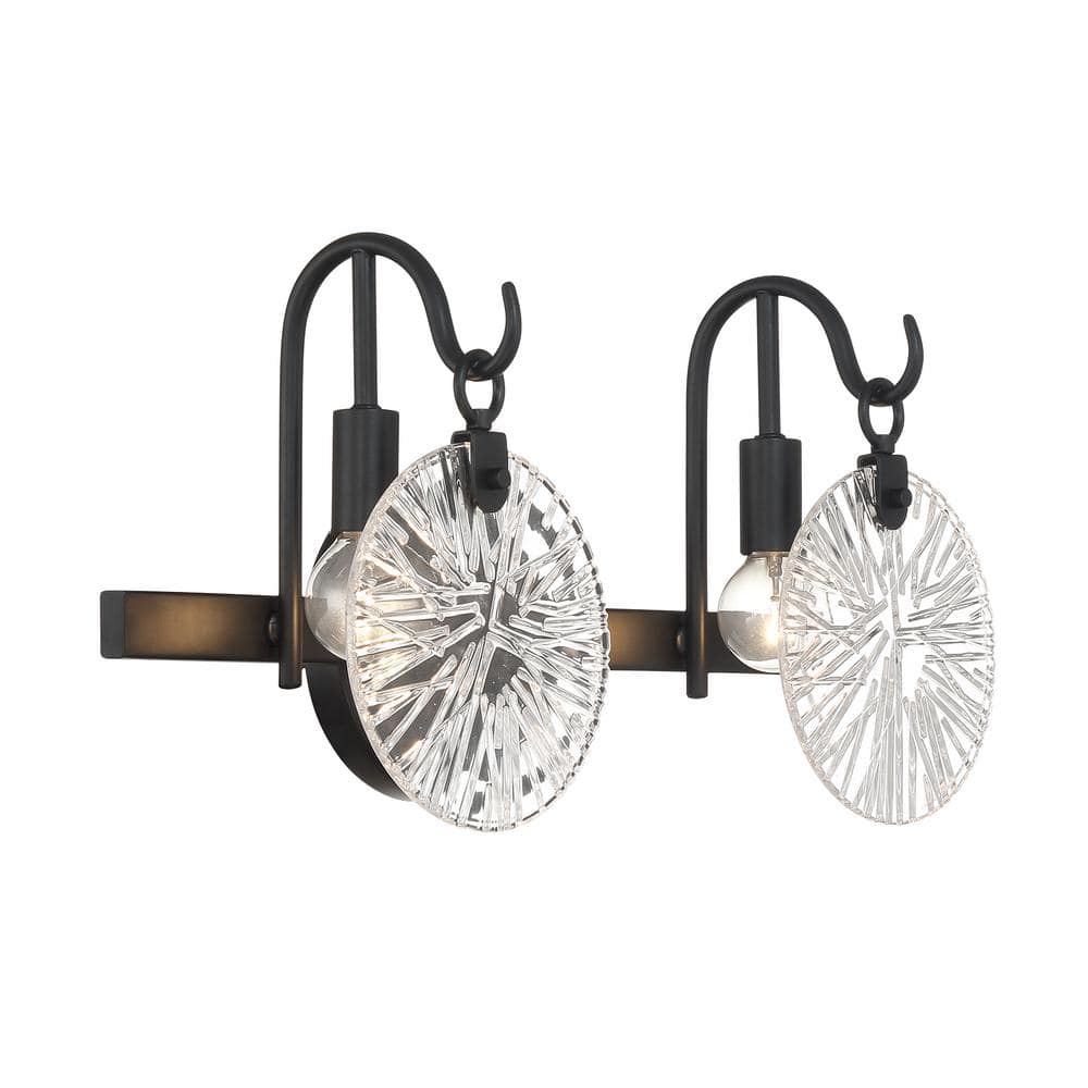 Matte Black 2-Light Vanity with Clear Starburst Glass Shades