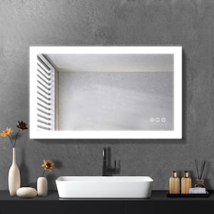 40 in. W x 24 in. H Small Rectangular Frameless Anti-Fog Wall Mounted Dimmable Bathroom Vanity Mirror in Silver