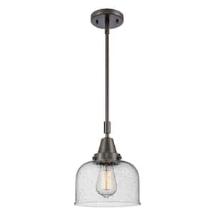 Bell 1-Light Oil Rubbed Bronze Shaded Pendant Light with Seedy Glass Shade