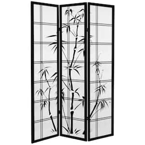 6 ft. Black Canvas Bamboo Tree 3-Panel Room Divider