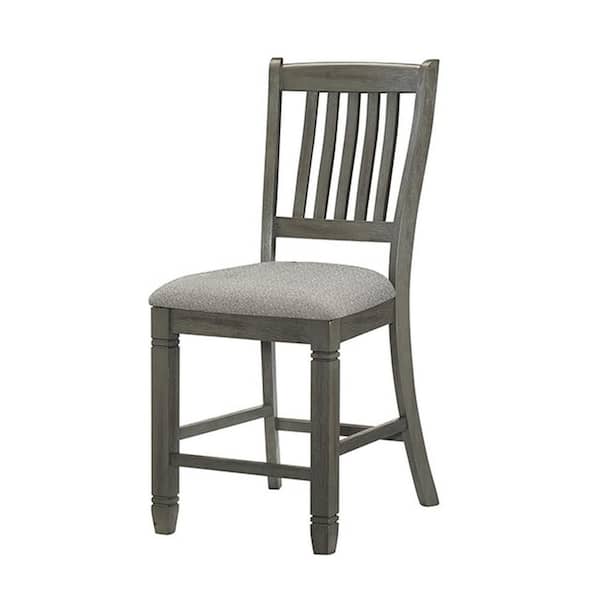 Benjara 20.75 in. Gray High Back Wood Frame Bar Stool with Fabric Seat (Set of 2)