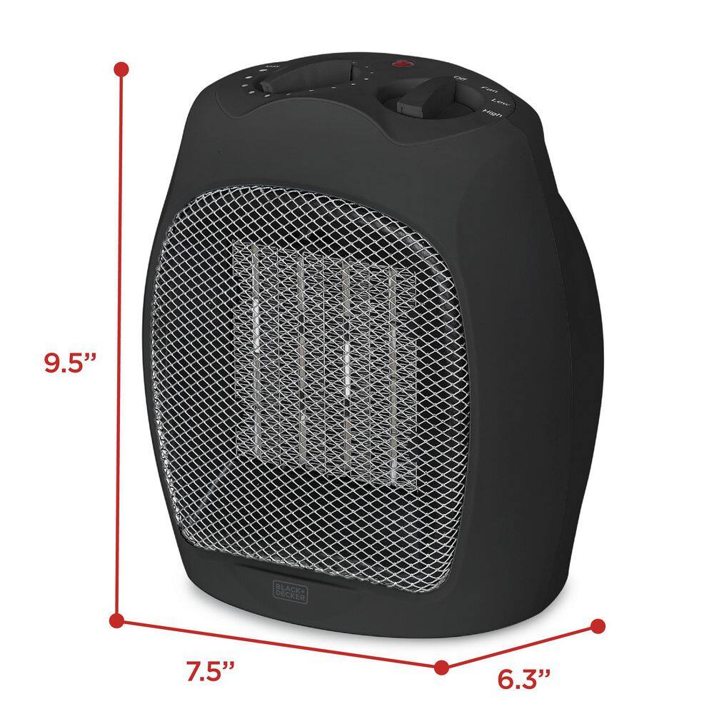 Black Ceramic Electric Portable Space Heater with Thermostat