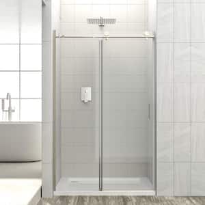 76 in. x 48 in. Bypass Single Sliding Semi-Frameless Shower Door Enclosure Tub Door with Clear Glass in Brushed Nickel