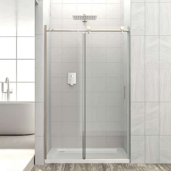 76 in. x 48 in. Bypass Single Sliding Semi-Frameless Shower Door Enclosure Tub Door with Clear Glass in Brushed Nickel