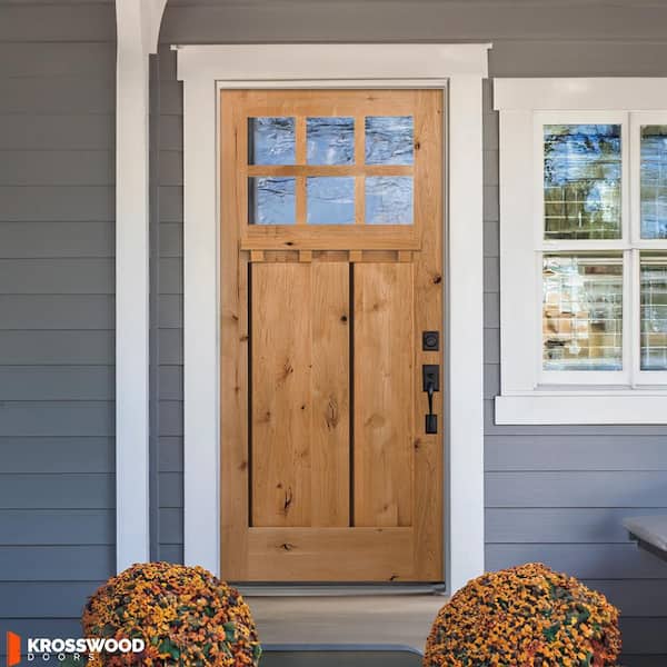 36 in. x 80 in. Knotty Alder Left-Hand/Inswing 6 Lite Beveled Clear Glass Cedar Stain Wood Prehung Front Door with DS