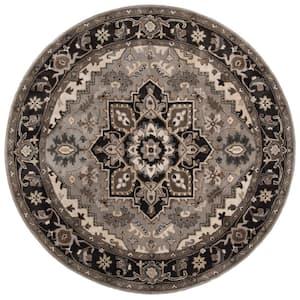 Royalty Silver/Charcoal 7 ft. x 7 ft. Floral Border Round Area Rug