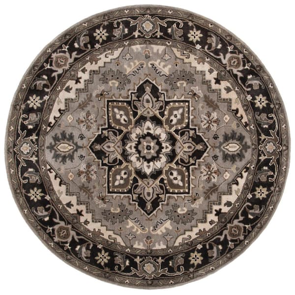 SAFAVIEH Royalty Silver/Charcoal 7 ft. x 7 ft. Floral Border Round Area Rug