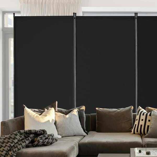 4-Panel Room Divider, Folding Privacy Screen, Portable Partition for Office, Bedroom, Freestanding Black Polywire