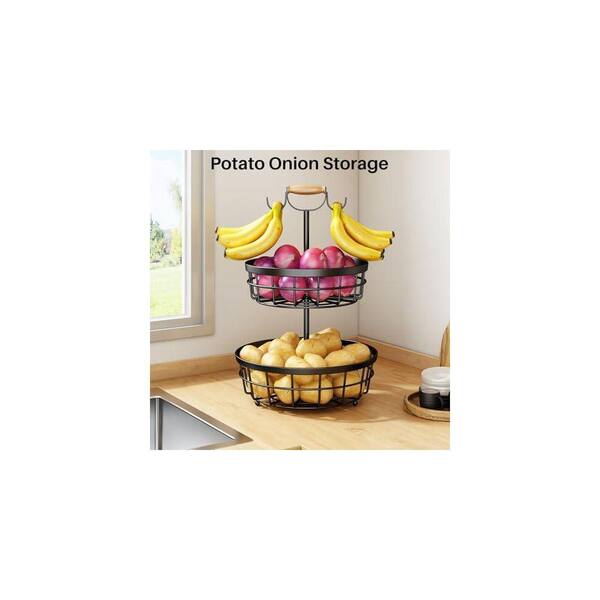 Lynzavix 2 Piece Dual Banana Hanger Wood Handle 2-Tier Metal Wire