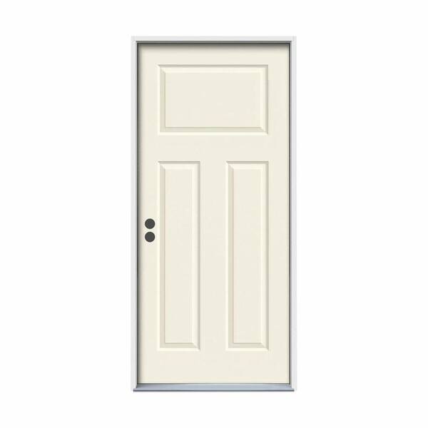 JELD-WEN 36 in. x 80 in. 3-Panel Craftsman Vanilla Painted Right-Hand Inswing Steel Prehung Front Door w/Brickmould