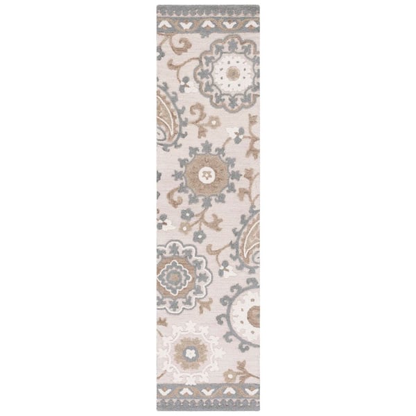 Blossom 2 ft. x 9 ft. Gray/Beige Paisley Floral Runner Rug