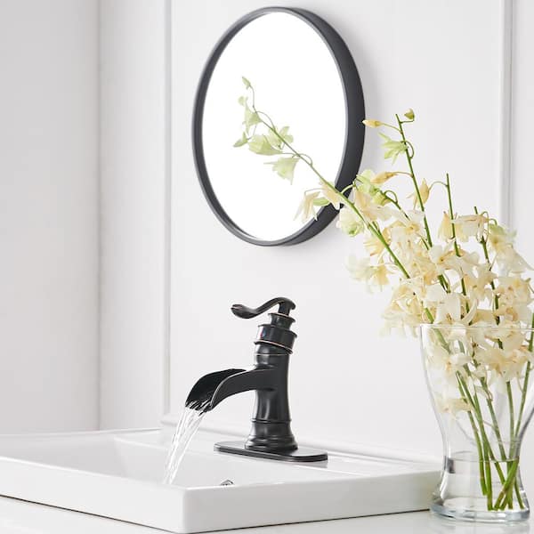 Waterfall Single Hole Single-Handle Low-Arc Bathroom Faucet With Pop-up Drain Assembly in Oil Rubbed Bronze