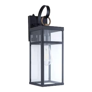 Decorators 17 in. Sand Grain Black Modern Farmhouse Outdoor Hardwired Wall Lantern Sconce with No Bulbs Included
