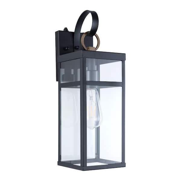 Maxax Decorators 17 in. Sand Grain Black Modern Farmhouse Outdoor Hardwired Wall Lantern Sconce with No Bulbs Included