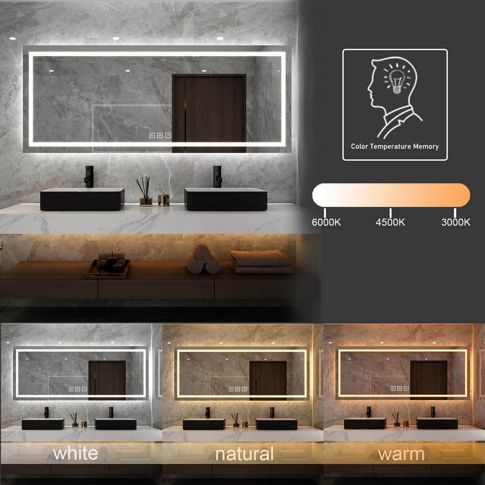 Oversized Frameless LED Bathroom Vanity Mirror with Anti-Fog Feature