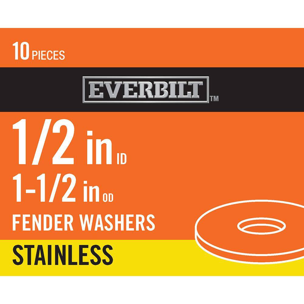 Everbilt 1/2 in. x 11/2 in. Stainless Fender Washer (10Pack) 807822