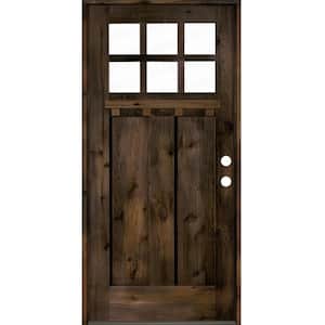 32 in. x 80 in. Craftsman Knotty Alder Left-Hand/Inswing 6-Lite Clear Glass Black Stain Wood Prehung Front Door with DS