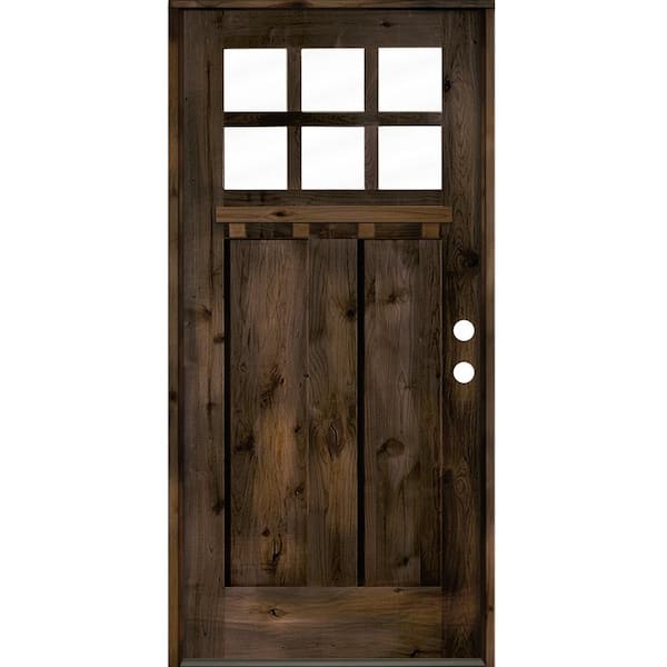Krosswood Doors 32 in. x 80 in. Craftsman Knotty Alder Left-Hand/Inswing 6-Lite Clear Glass Black Stain Wood Prehung Front Door with DS