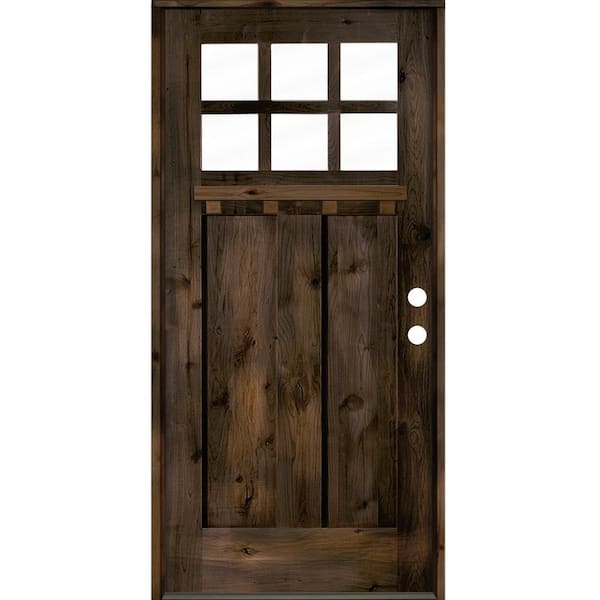 Krosswood Doors 36 in. x 80 in. Craftsman Alder Left Hand 6-Lite Clear Glass Black Stain Wood Prehung Front Door with Dentil Shelf
