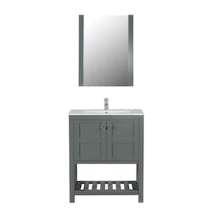 Manhattan 30 in. W x 18 in. D Bath Vanity in Charcoal Gray with Vanity Top in White with White Basin and Mirror