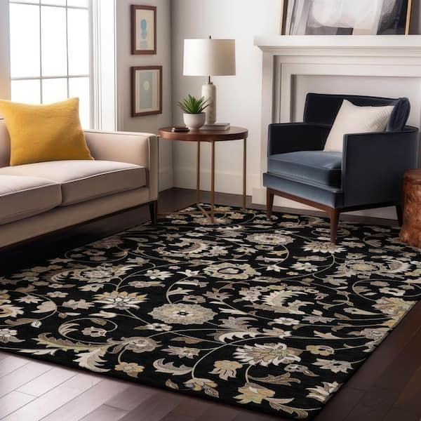 Mayfield Premium Machine Washable Abstract AMF1006 Black 9 ft. x 12 ft. Area Rug