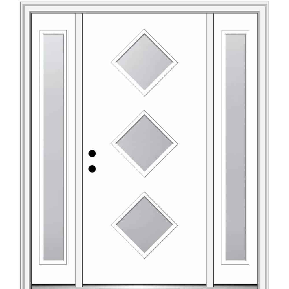 MMI Door Aveline 60 in. x 80 in. Right-Hand Inswing 3-Lite Frosted Glass Primed Fiberglass Prehung Front Door on 4-9/16 in. Frame