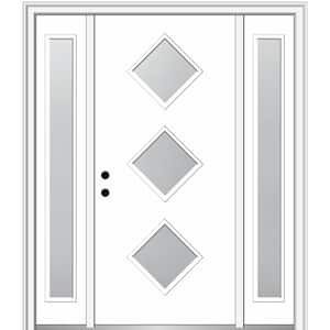 Aveline 60 in. x 80 in. Right-Hand Inswing 3-Lite Frosted Glass Primed Fiberglass Prehung Front Door on 6-9/16 in. Frame