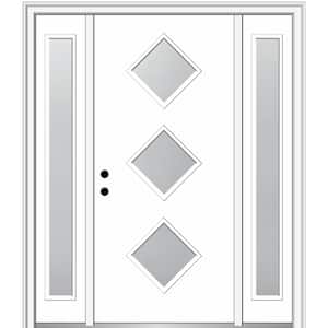 Aveline 64 in. x 80 in. Right-Hand Inswing 3-Lite Frosted Glass Primed Fiberglass Prehung Front Door on 4-9/16 in. Frame