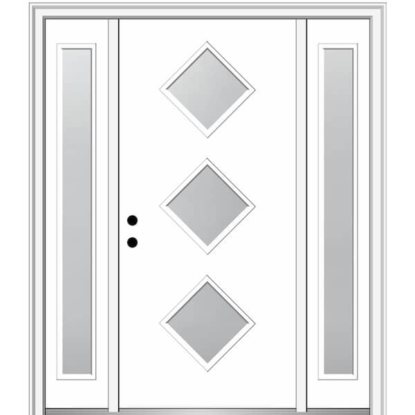 MMI DOOR Aveline 64 in. x 80 in. Right-Hand Inswing 3-Lite Frosted Glass Primed Fiberglass Prehung Front Door on 6-9/16 in. Frame
