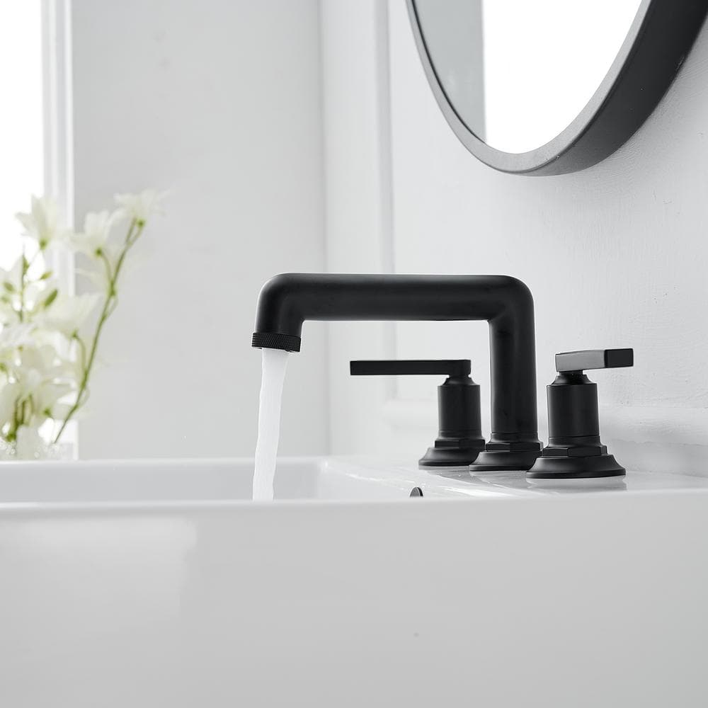Matte Black Widespread Double Handle Bathroom Faucet with Metal Drain