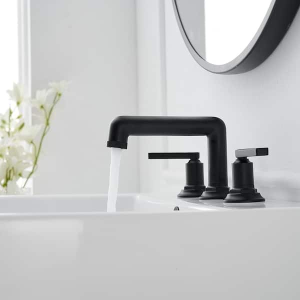 8 in. Widespread Double Handle Black Bathroom Faucet 3 Holes Vanity Sink Water-Saving With Metal Drain In Matte Black