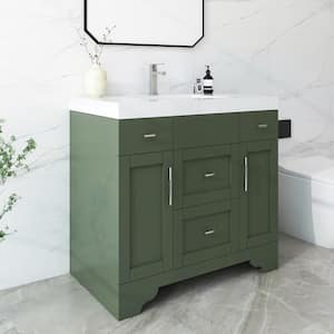 Agnea 36 in. W x 21 in. D x 35 in. H Single Sink Freestanding Bath Vanity in Forest Green with White Quartz Top