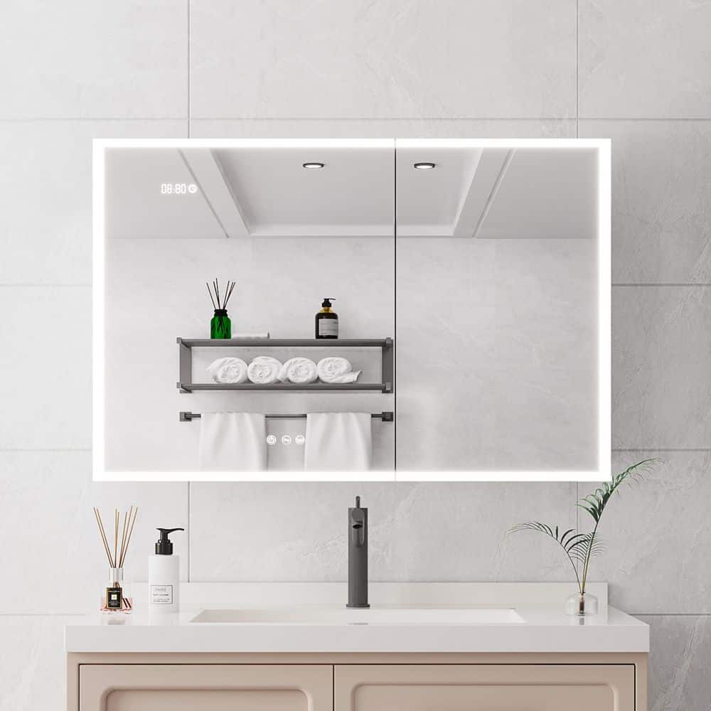 36 in. W x 24 in. H Rectangular Aluminum Surface Mount Medicine Cabinet with Mirror and Light, 2-Outlets and USB Ports price history on PriceWatchPro