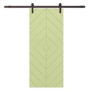 Diamond 30 in. x 84 in. Fully Assembled Sage Green Stained MDF Modern Sliding Barn Door with Hardware Kit