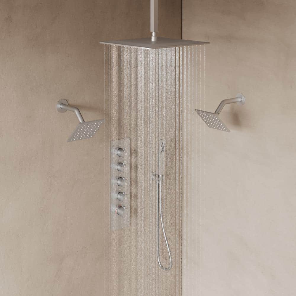 16" Brushed Nickel Thermostatic Triple Showerhead System
