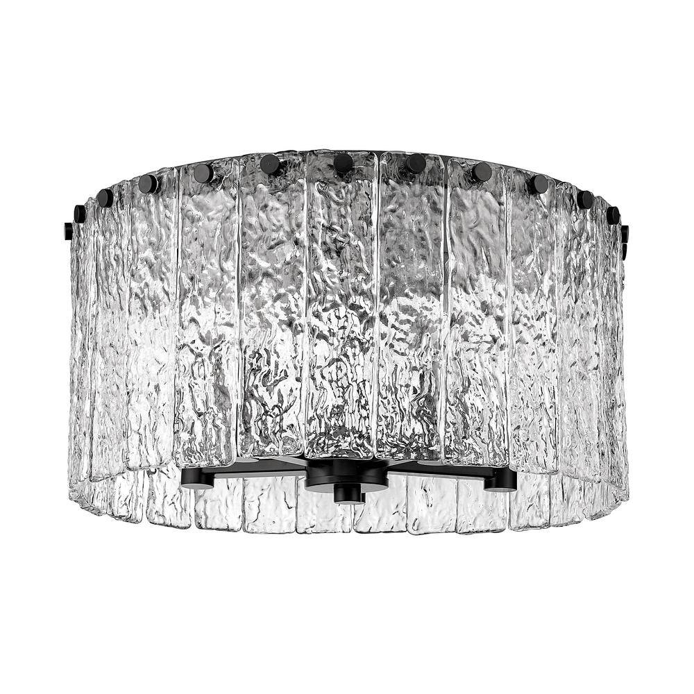 Glacier Matte Black Steel and Glass Drum LED Flush Mount