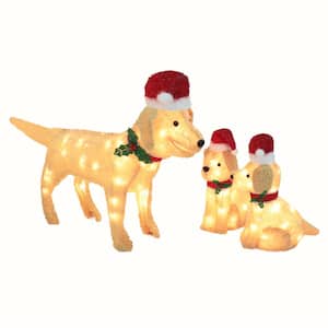 23.6 in. H Warm White Light Dog Family Christmas Holiday Yard Decoration (3-Piece)