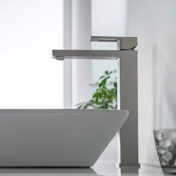 Single Hole Cubic Single Handle Bathroom Vessel Sink Faucet with Pop Up Drain in Brushed Nickel