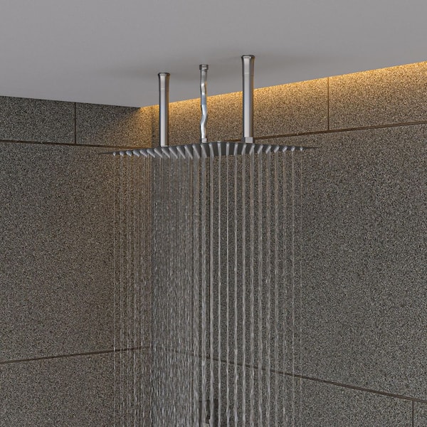 1-Spray 20 in. Single Ceiling Mount Fixed Rain Shower Head in Brushed Stainless Steel
