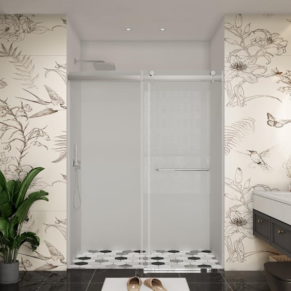 YINVANI 48 in. W x 76 in. H Double Sliding Frameless Bypass Bath Shower Door in Chrome with Easy-Clean Clear Glass