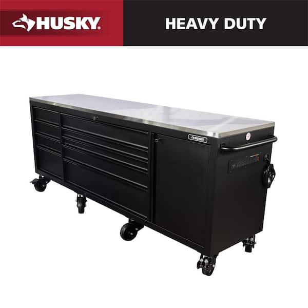 96 in. W x 24 in. D 9-Drawer Heavy-Duty Mobile Workbench with Stainless Steel Top in Matte Black