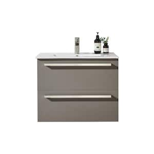 30 "W x 18 "D x 24 "H Floating Bathroom Vanity in Gray Khahi with White Ceramic Single Sink