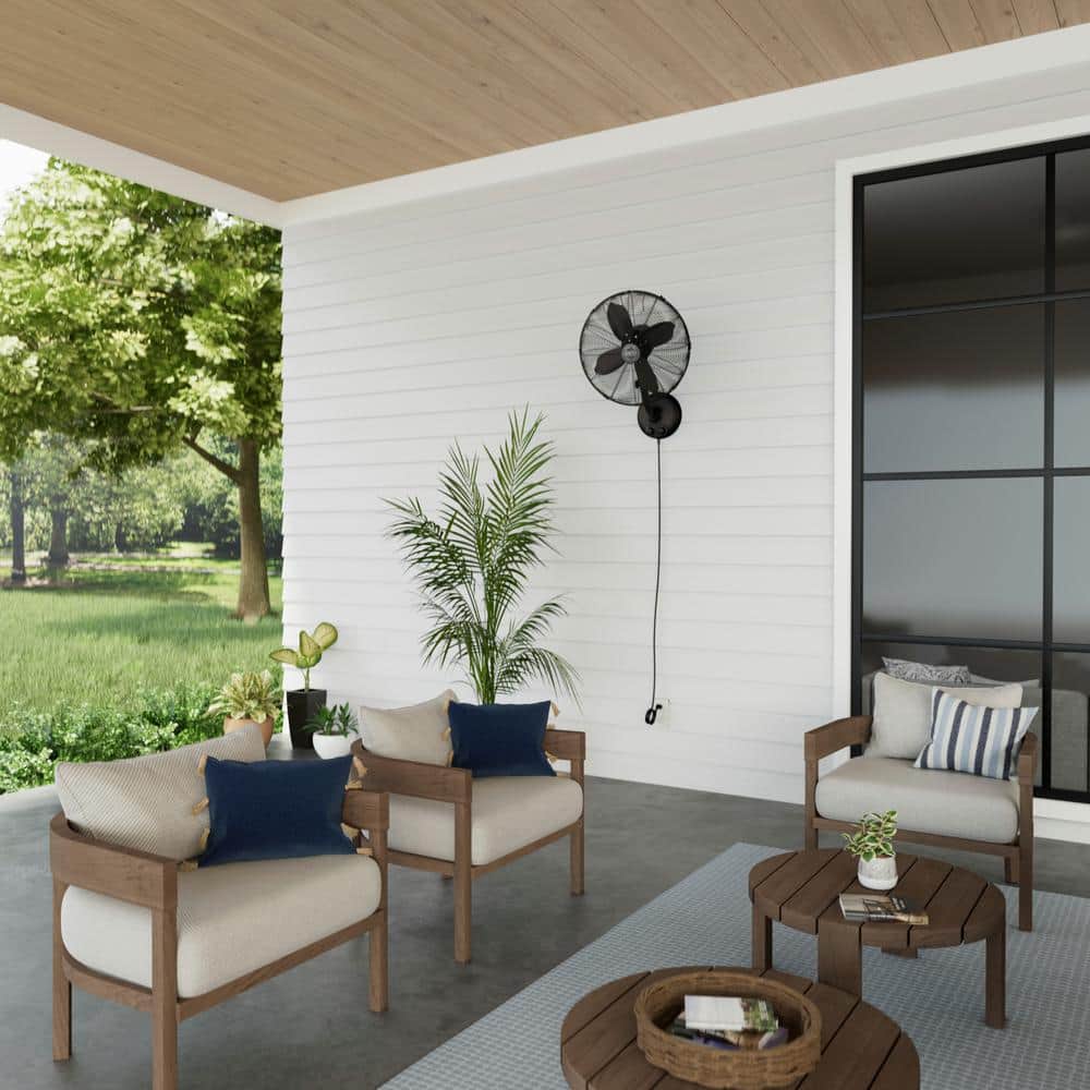 Matte Black 16-Inch Oscillating Wall Mounted Fan with Adjustable Head