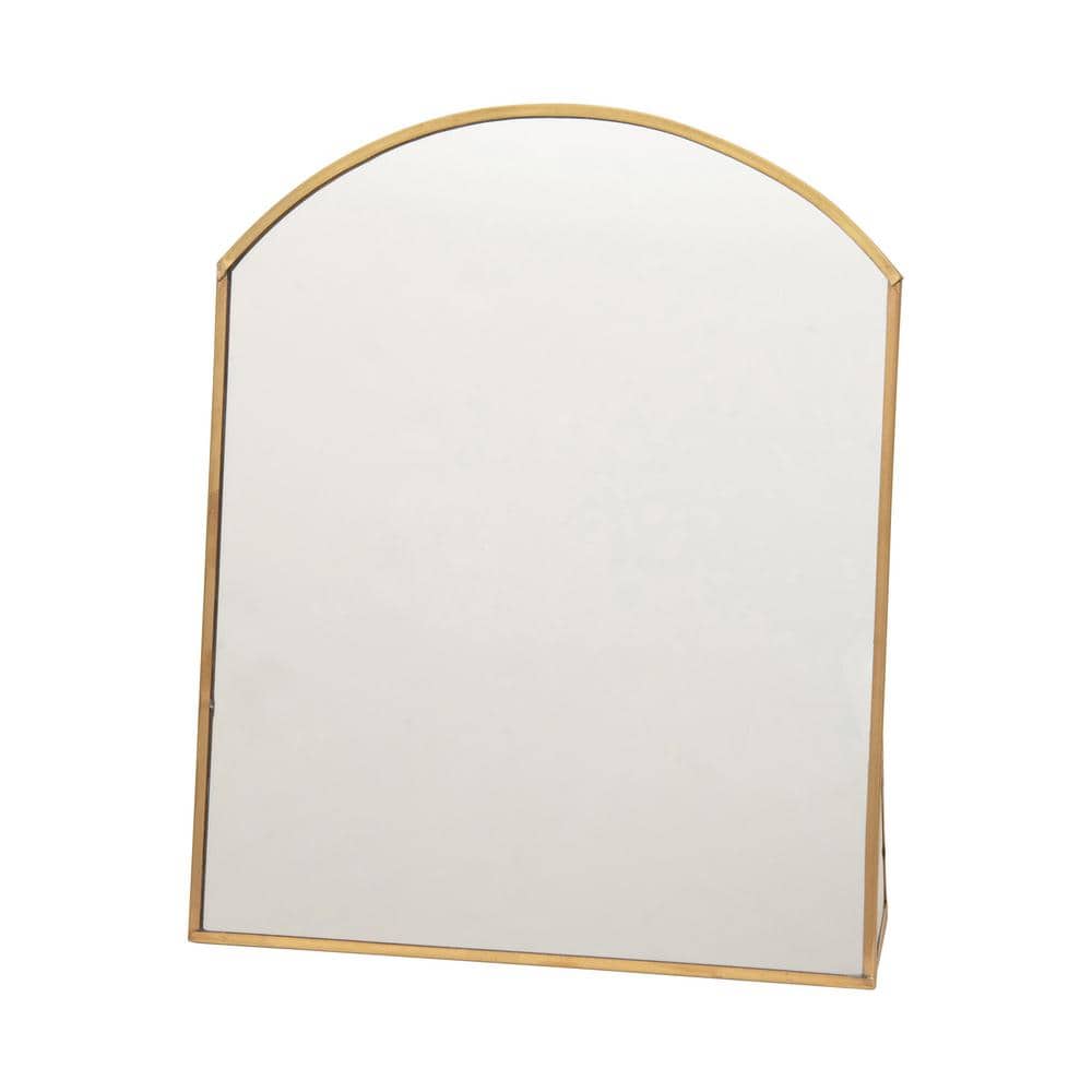 Brass Arched Metal Framed Freestanding Mirror, 9.75"