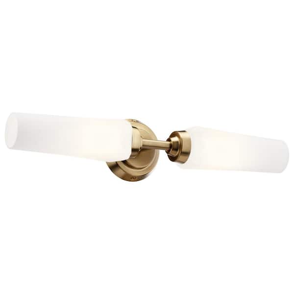 Truby 20.75 in. 2-Light Champagne Bronze Contemporary Bathroom Vanity Light with Satin Etched Cased Opal Glass
