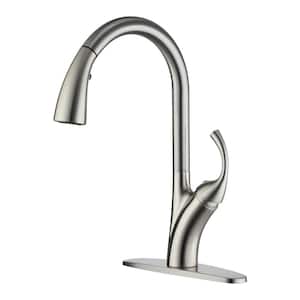 Stainless Steel Single Handle Pull Down Sprayer Kitchen Faucet with 3-Spray Patterns and Deck Plate in Brushed Nickel