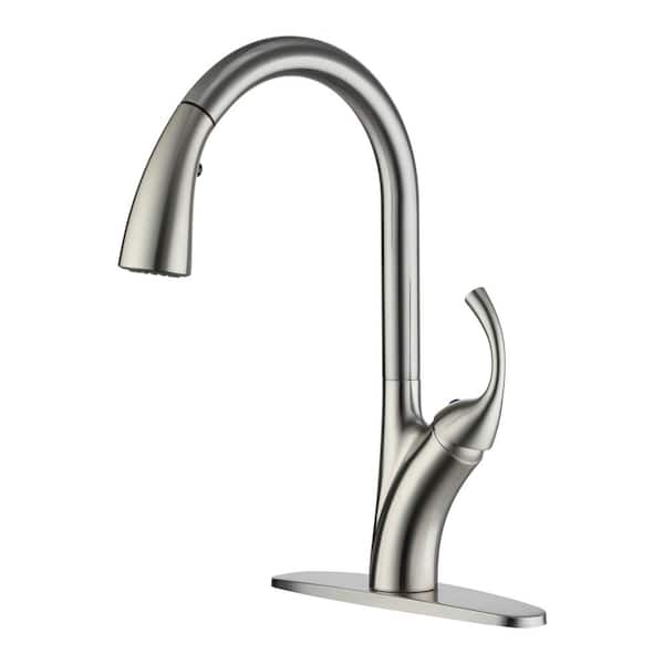 Boyel Living Stainless Steel Single Handle Pull Down Sprayer Kitchen Faucet with 3-Spray Patterns and Deck Plate in Brushed Nickel